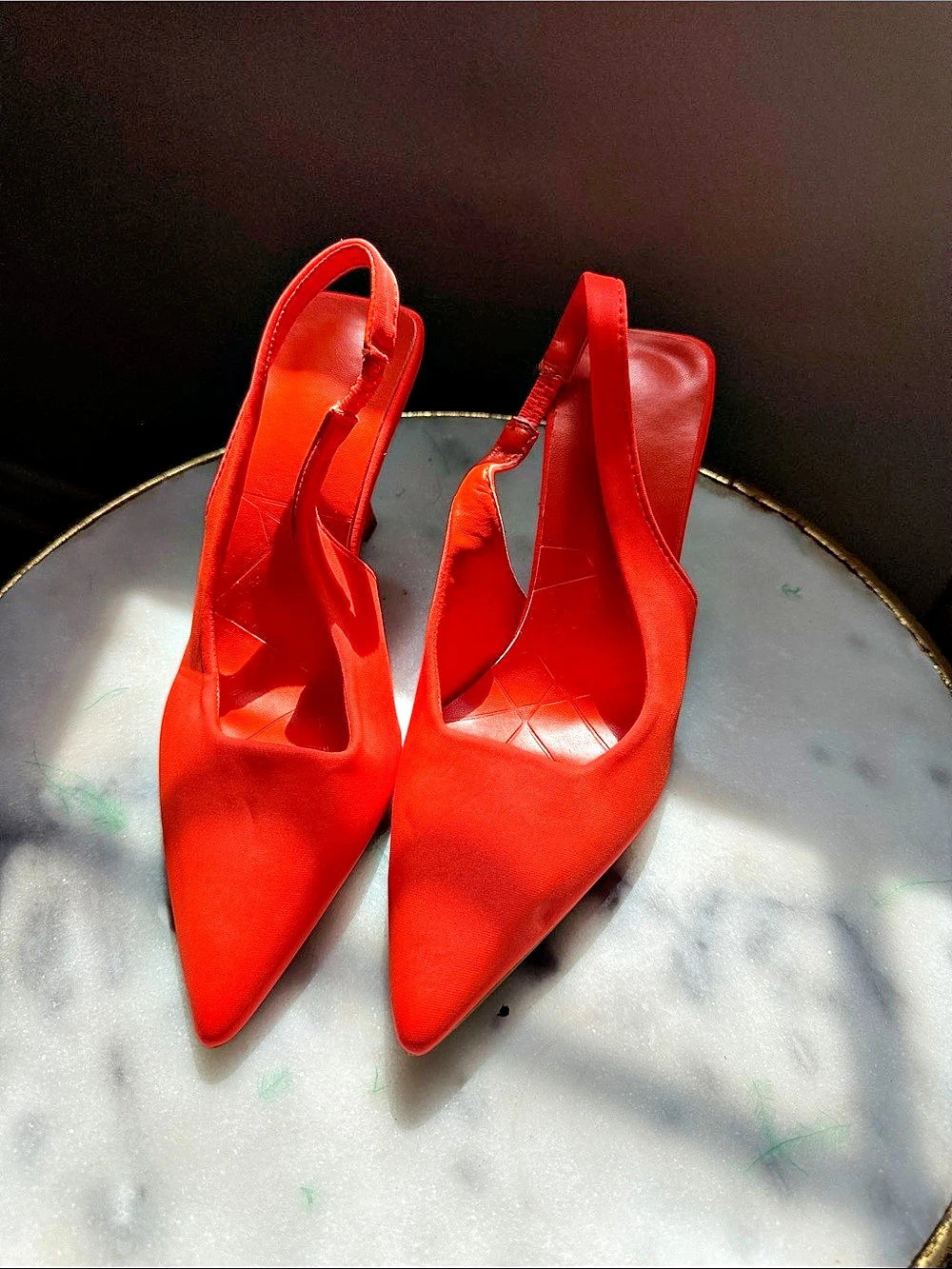Pointed-Toe Slingback Heels Orange 35.5